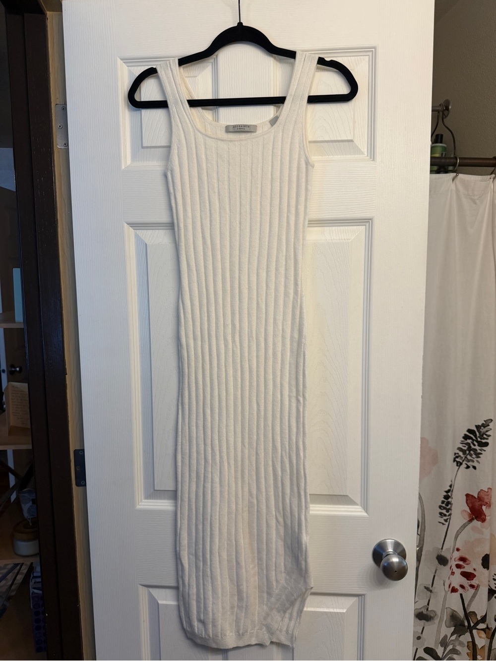 AllSaints Margot Ribbed Knit Midi Dress Chalk Cream XS - Dress Only